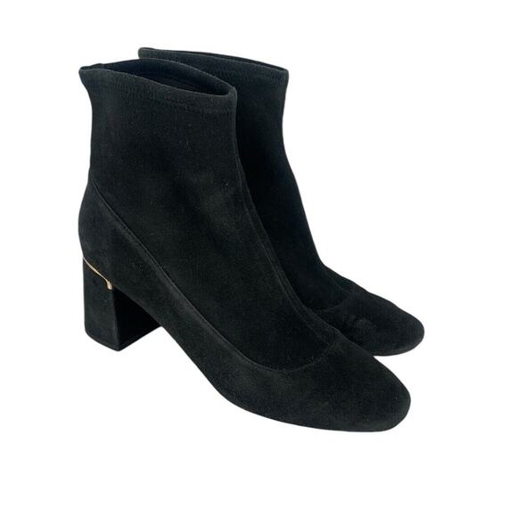 $270 COLE HAAN Laree Stretch Bootie BLACK SUEDE GOLD LOGO Size 7 - Picture 3 of 13